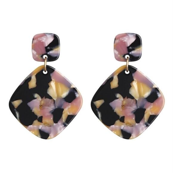 Pink and Gold BaubleBar Marble Acrylic Dangle Earrings - Picture 4 of 5